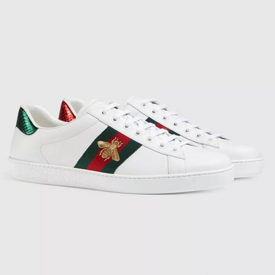 Giày Gucci Men’s Ace Embroidered Sneaker White Leather With Bee