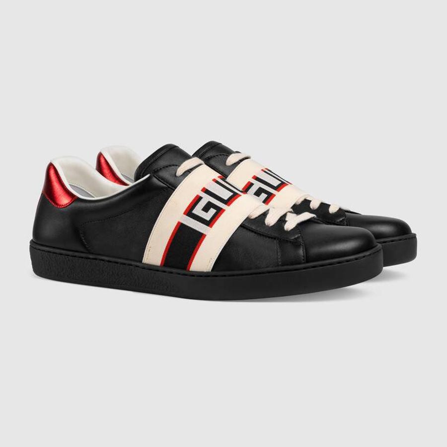 Giày Sneaker Gucci Men’s Ace Leather Màu Đen 
